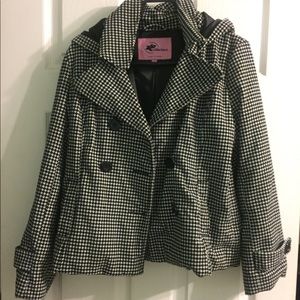 Hooded Houndstooth Peacoat